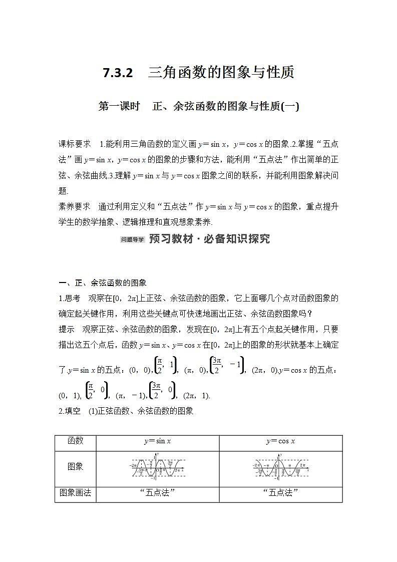 【最新版】高中数学（新苏教版）教案+同步课件第一课时　正、余弦函数的图象与性质(一)01