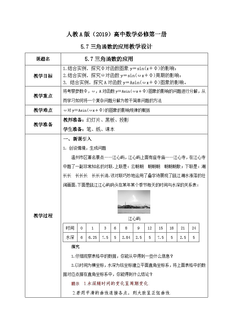 必修第一册高一上数学第五章5.7《三角函数的应用》课件+教案01
