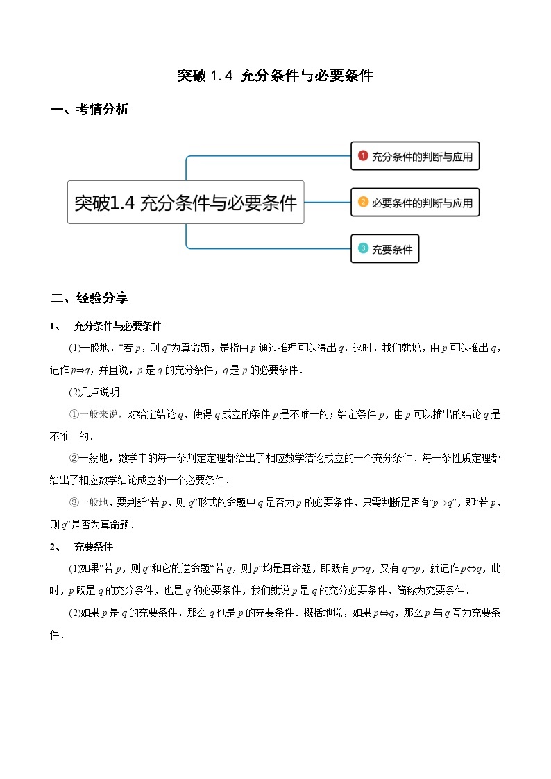 突破1.4 充分条件与必要条件（重难点突破）-【新教材精选】2022-2023学年高一数学重难点课时训（人教A版2019必修第一册）01