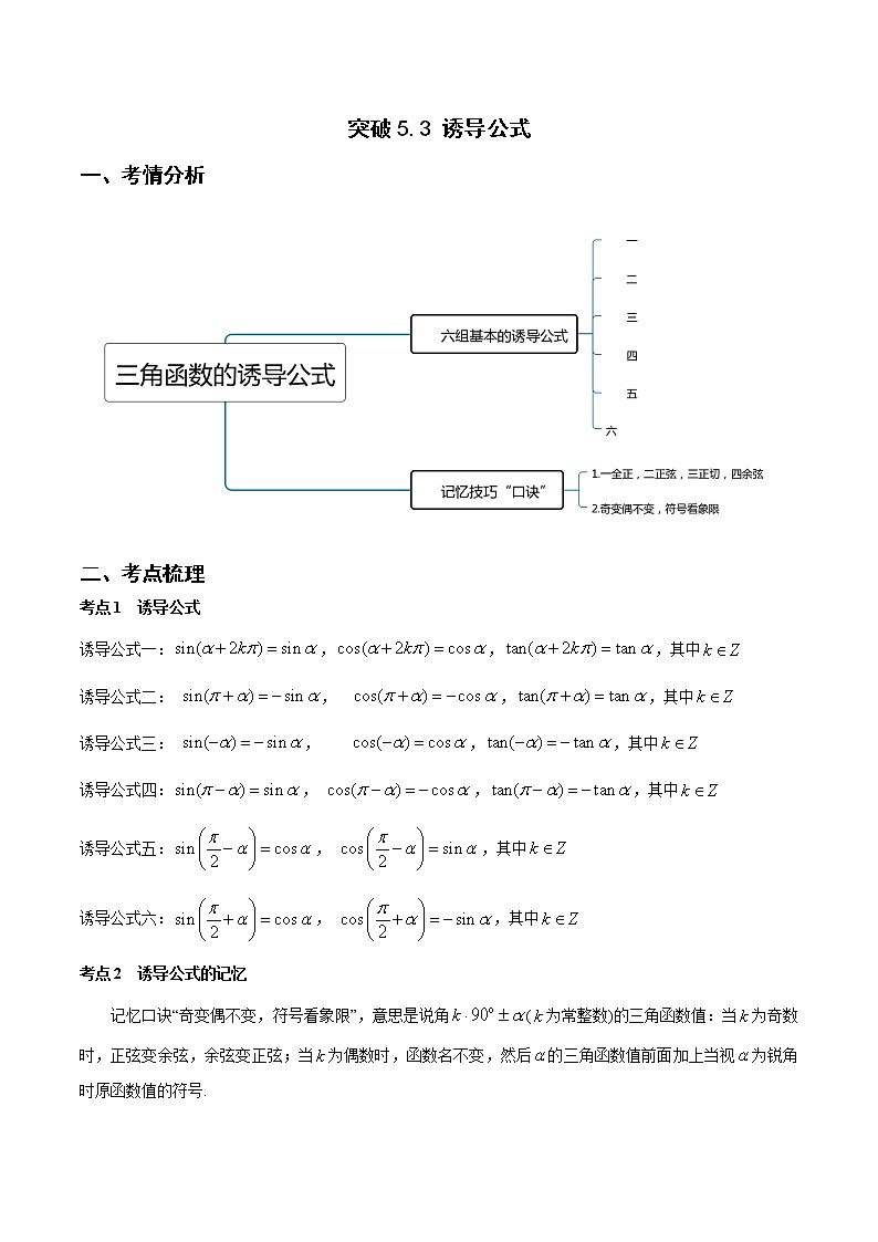突破5.3 诱导公式重难点突破-【新教材精选】2022-2023学年高一数学重难点课时训 （人教A版2019必修第一册）01