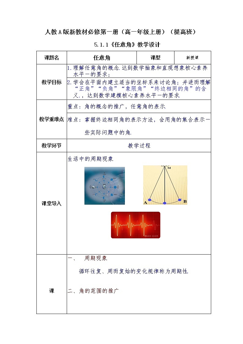 第5章+1.1任意角与弧度制基础班课件+教案01