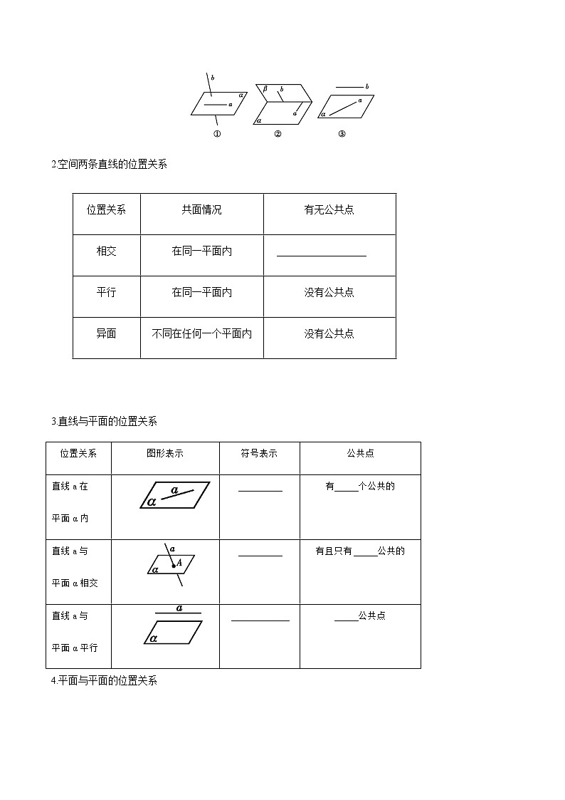 高中数学必修二  8.4.2 空间点、直线、平面之间的位置关系 导学案新02