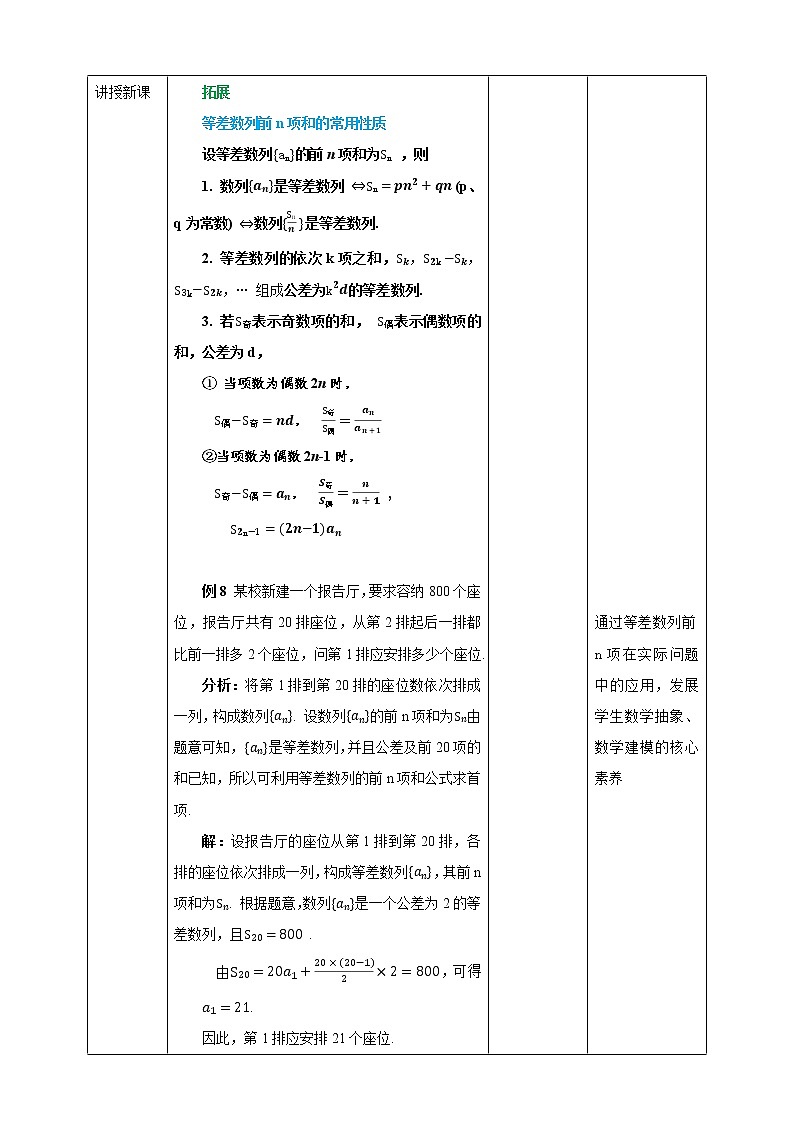高中数学选择性必修二 4.2.2等差数列的前n项和的性质及应用（第2课时） 教案02