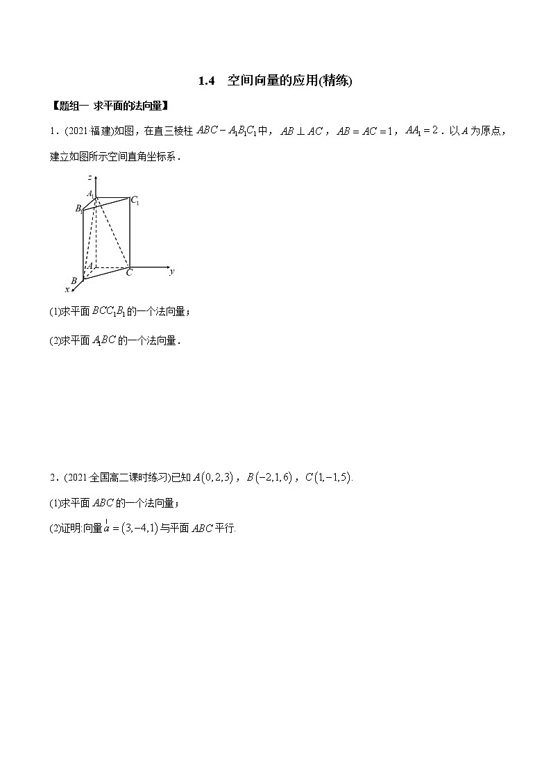 高中数学选择性必修一  1.4 空间向量的应用（精练）(无答案)第1页