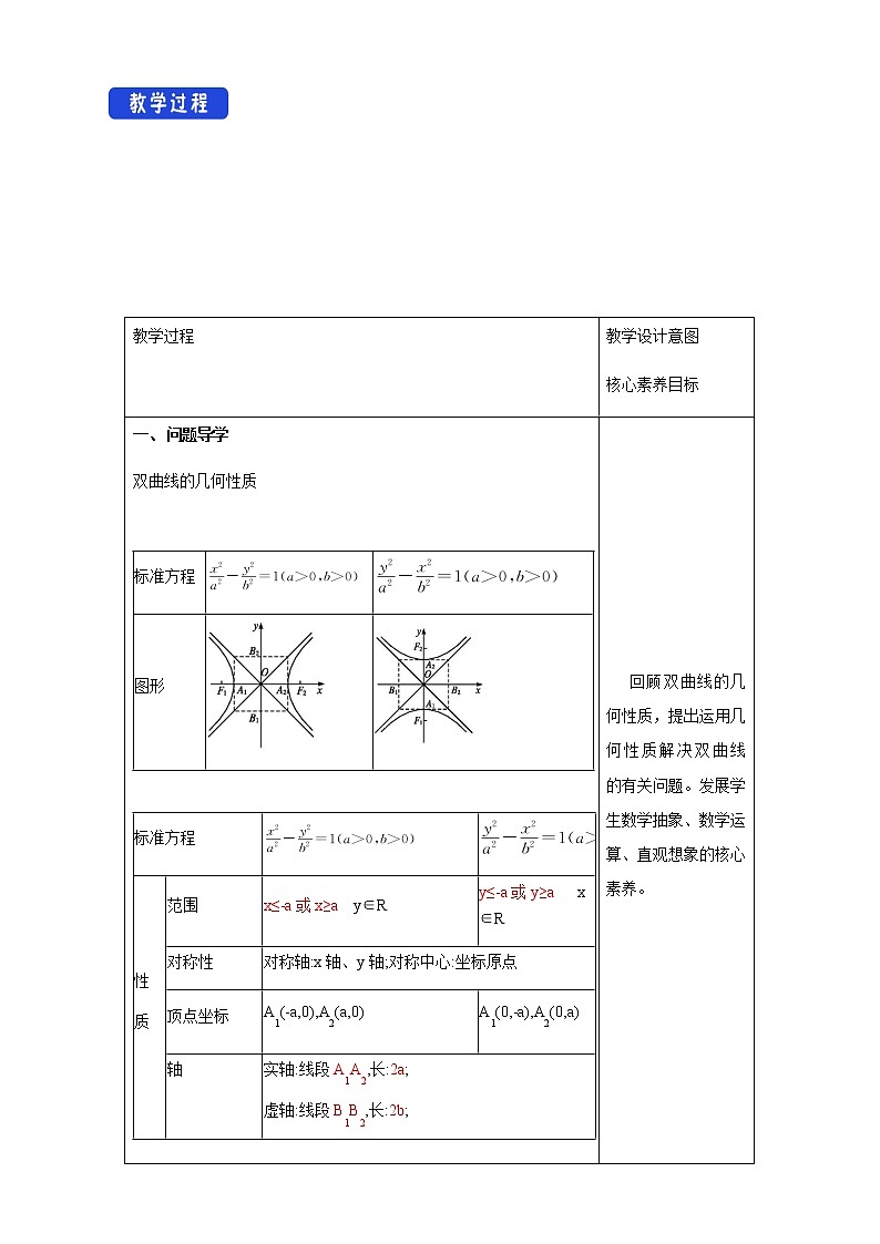 高中数学选择性必修一  3.2.2 双曲线的简单几何性质新 教学设计02