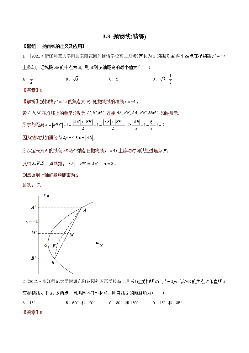 高中数学选择性必修一  抛物线（精练）(含答案)第1页