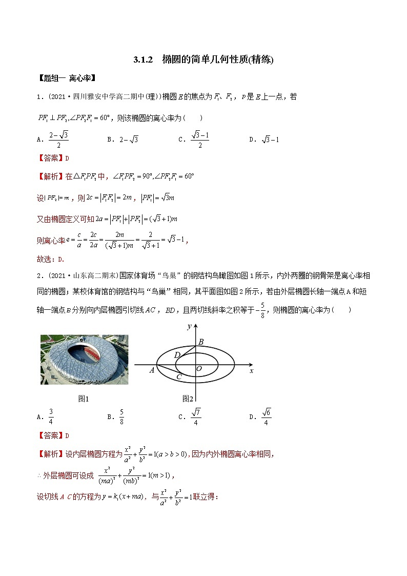高中数学选择性必修一  精讲精炼1. 椭圆的简单几何性质（精练）(含答案)第1页