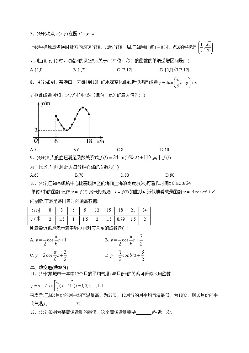 2022-2023学年人教B版2019  必修三7.4  数学建模活动：周期现象的描述 同步课时训练(word版含答案)第3页