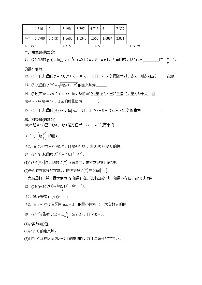 2022-2023学年人教B版2019  必修二4.2 对数与对数函数 同步课时训练(word版含答案)第2页