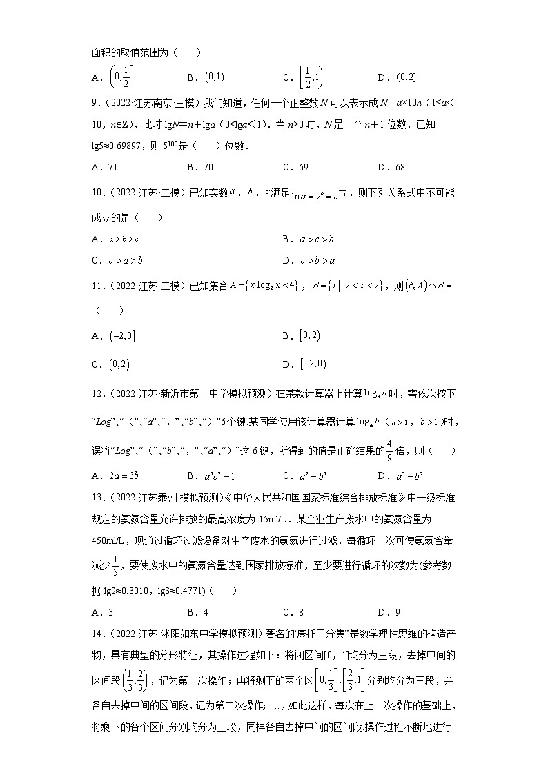 江苏省2022年高考数学模拟题分类汇编-对数函数第2页