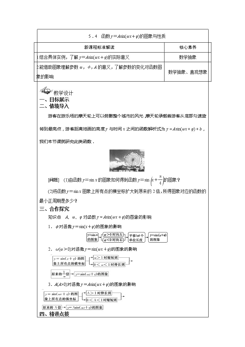 5.4 函数y＝Asin(ωx＋φ)的图象与性质 教案 湘教版（2019）高中数学必修第一册01