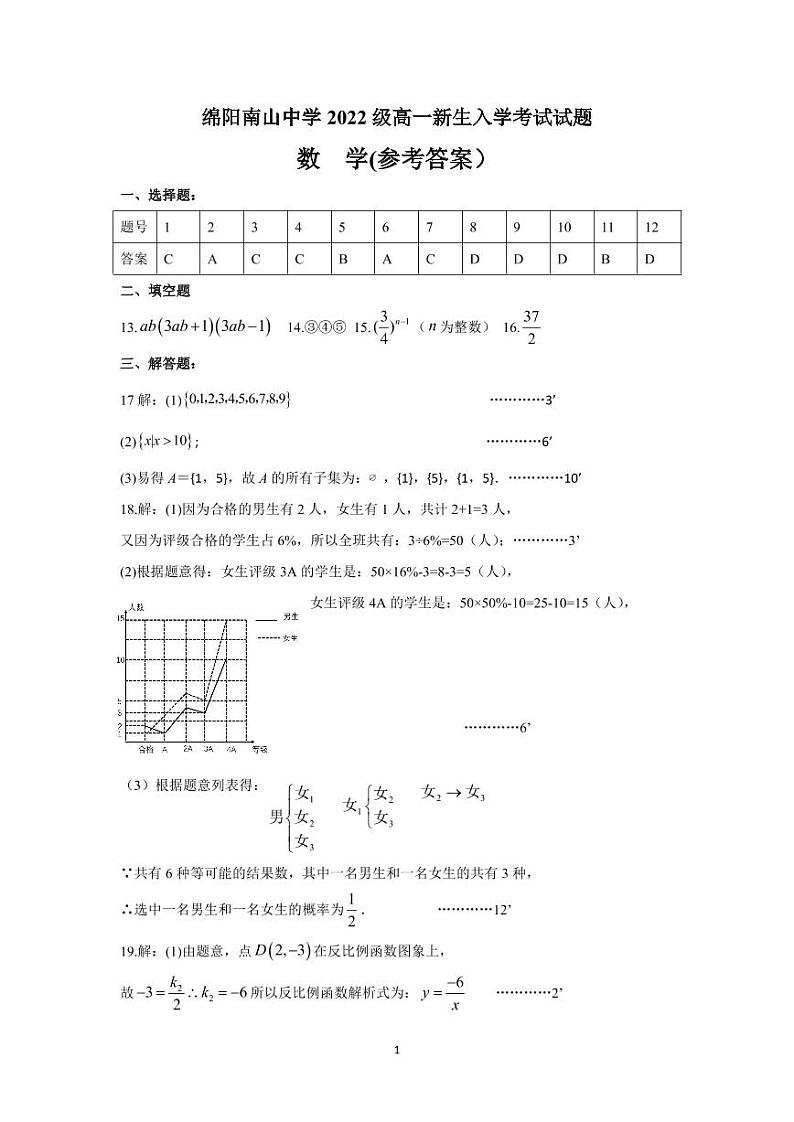 数学答案第1页