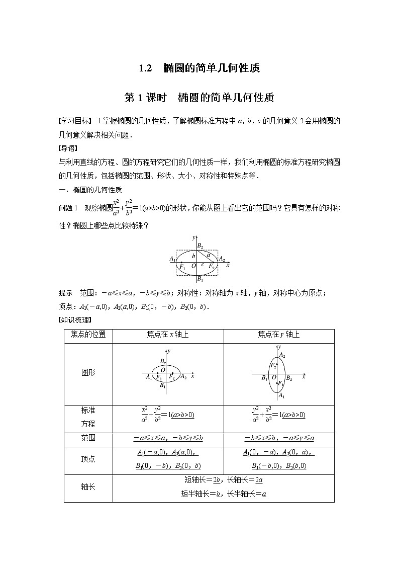 第二章 1.2 第1课时　椭圆的简单几何性质第1页