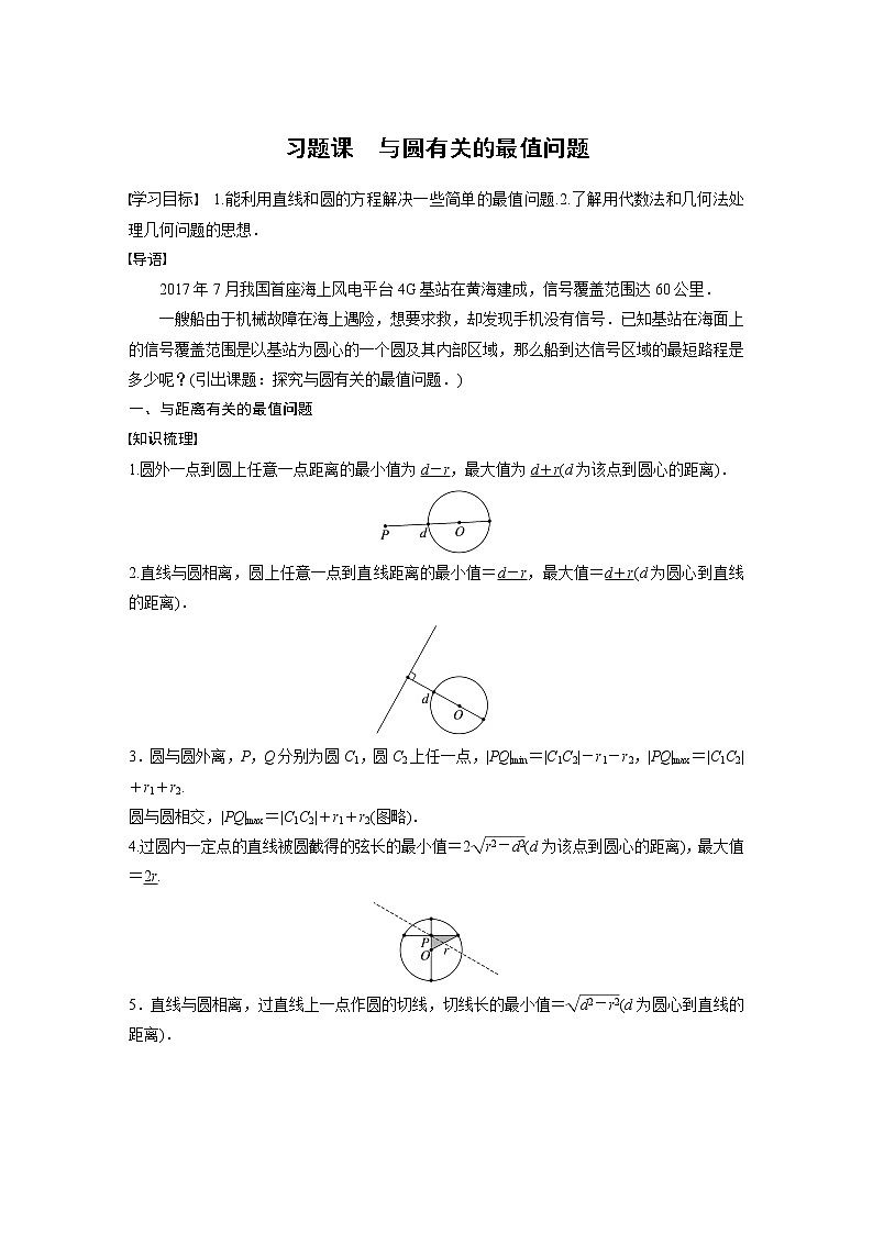 新教材人教B版步步高学习笔记【同步学案】第二章 习题课 与圆有关的最值问题01