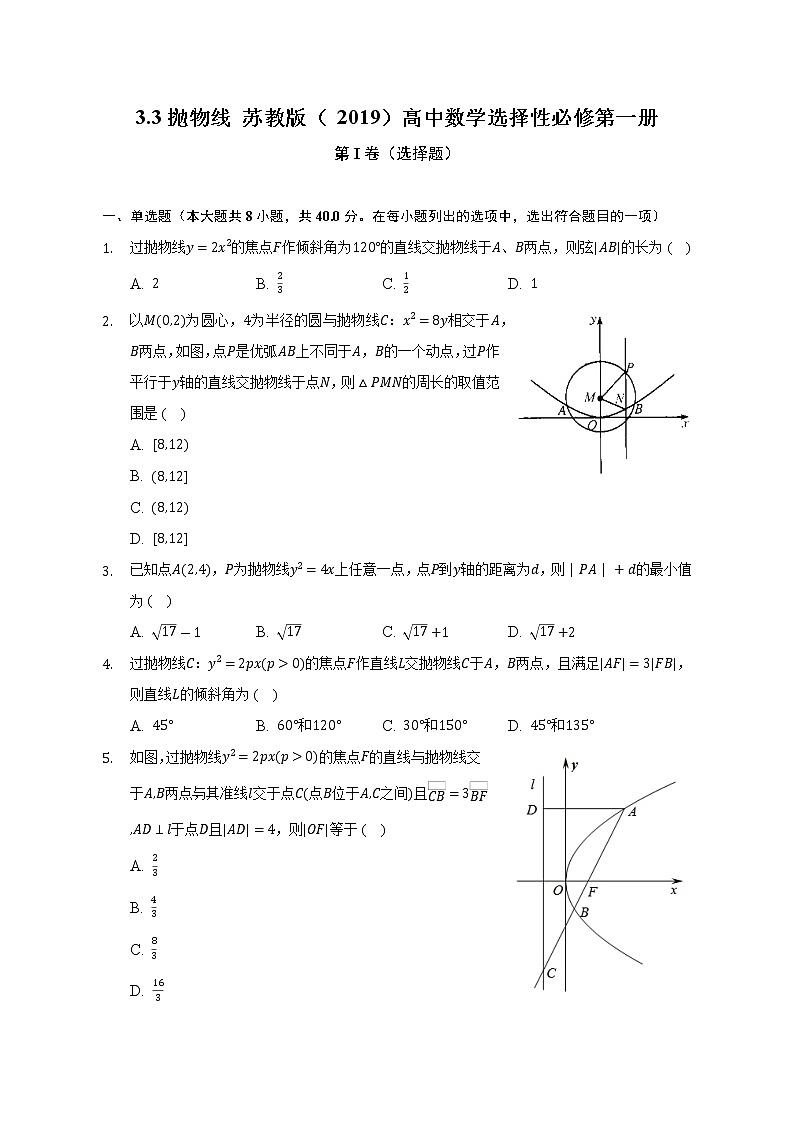 3.3抛物线 苏教版（2019）高中数学选择性必修第一册（含答案解析）第1页
