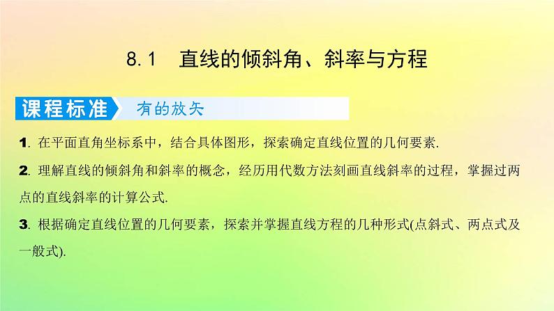 广东专用2023版高考数学一轮总复习第八章平面解析几何8.1直线的倾斜角斜率与方程课件第1页
