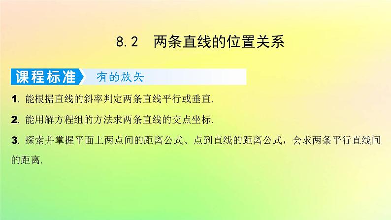 广东专用2023版高考数学一轮总复习第八章平面解析几何8.2两条直线的位置关系课件第1页