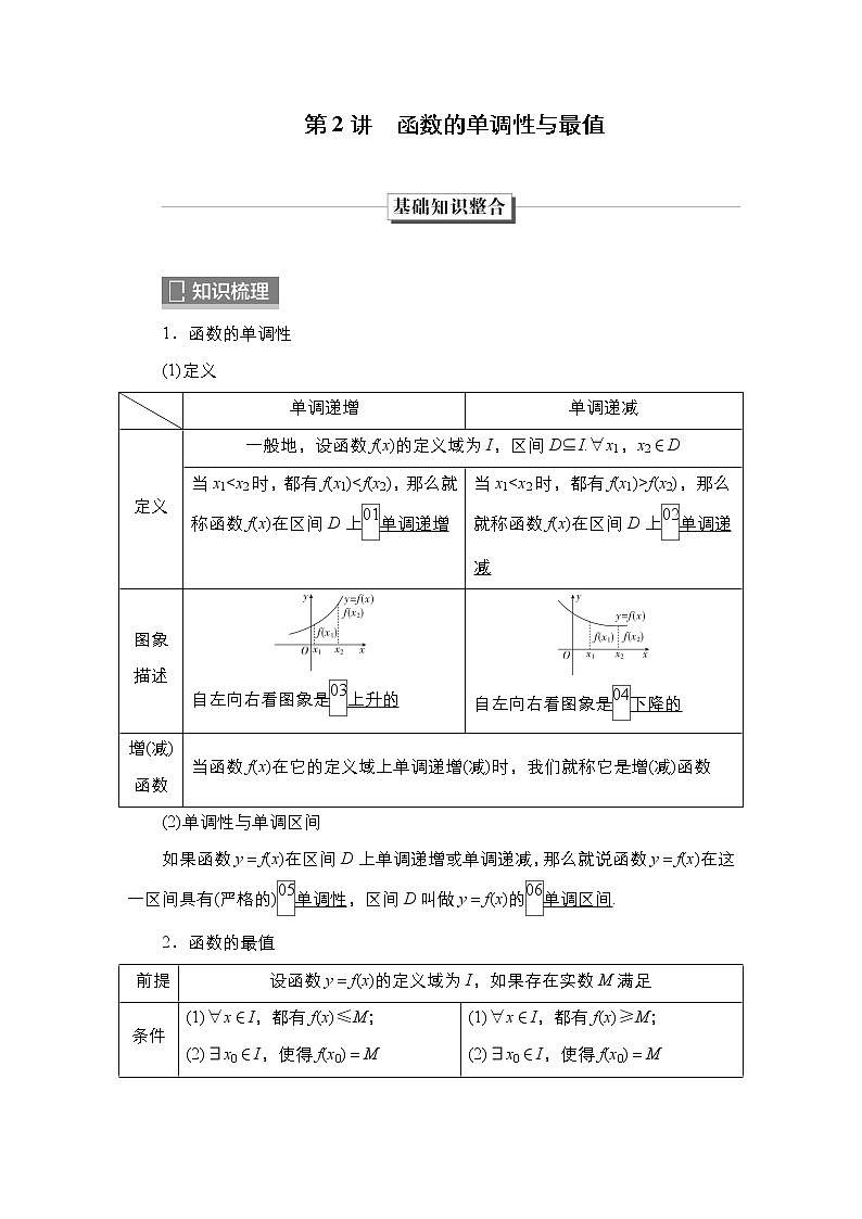 2023高考数学科学复习创新方案（新高考题型版）第3章第2讲　函数的单调性与最值Word版含解析01