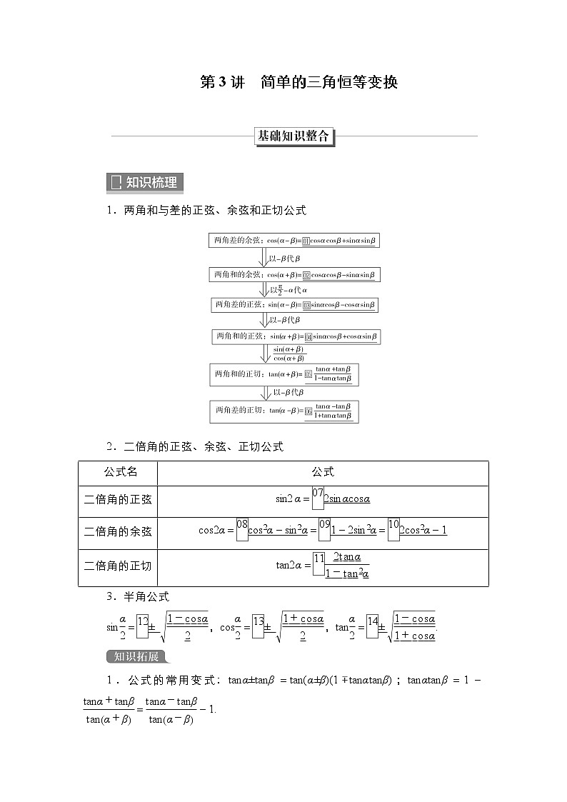 2023高考数学科学复习创新方案（新高考题型版）第5章第3讲　第1课时　两角和与差的正弦、余弦和正切公式及二倍角公式Word版含解析01