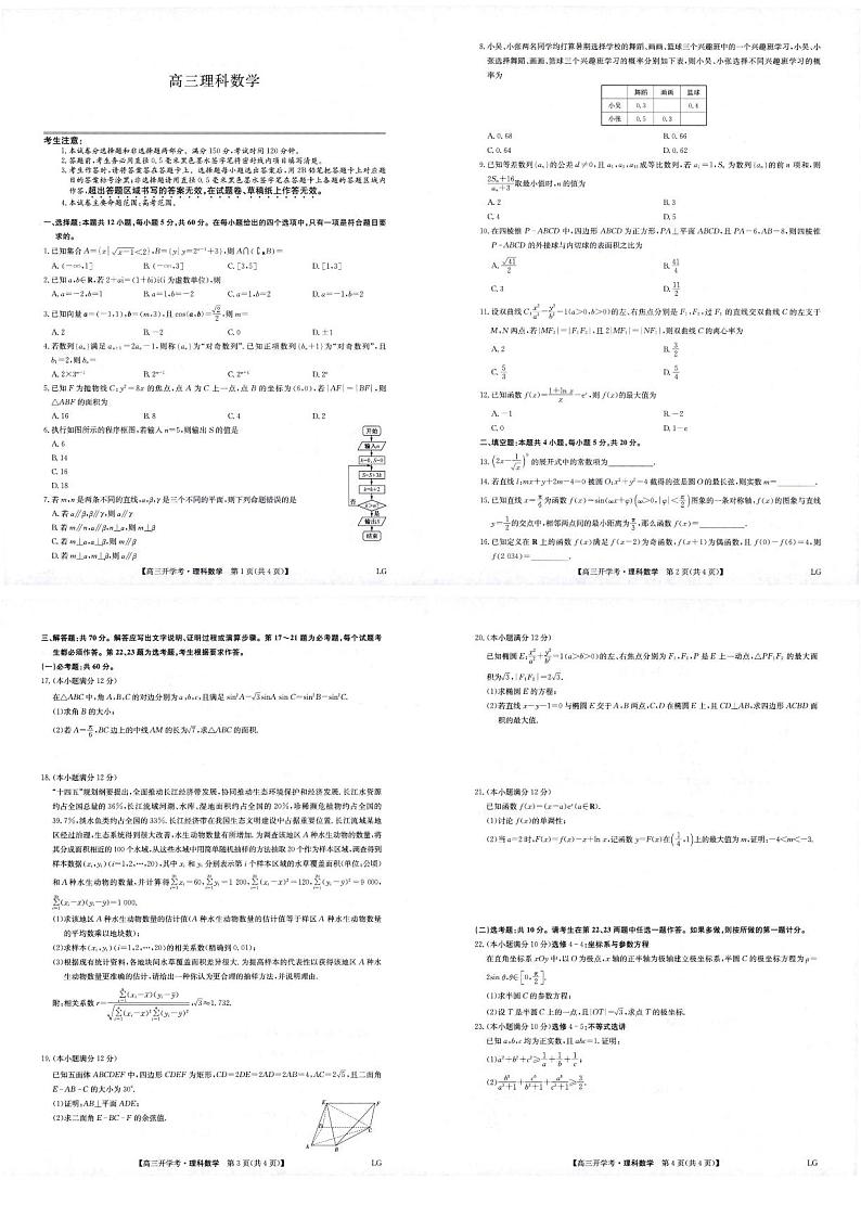 2023九师联盟（老高考）高三上学期9月开学联考数学（理）试题扫描版含解析第1页