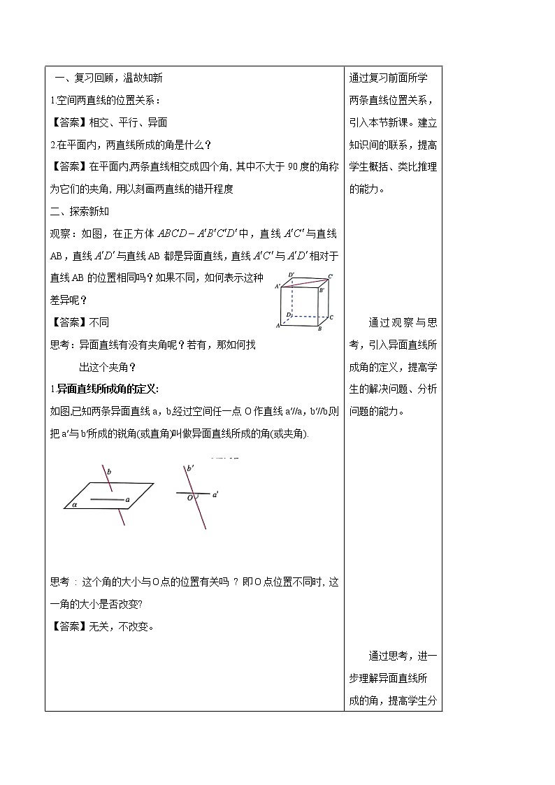 高中数学必修二  8.6.1 直线与直线垂直 教学设计02