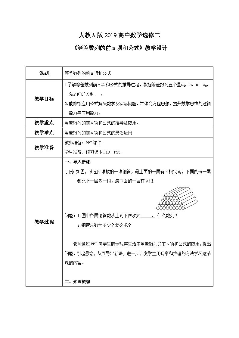 4.2.2《等差数列的前n项和公式》课件+教案01