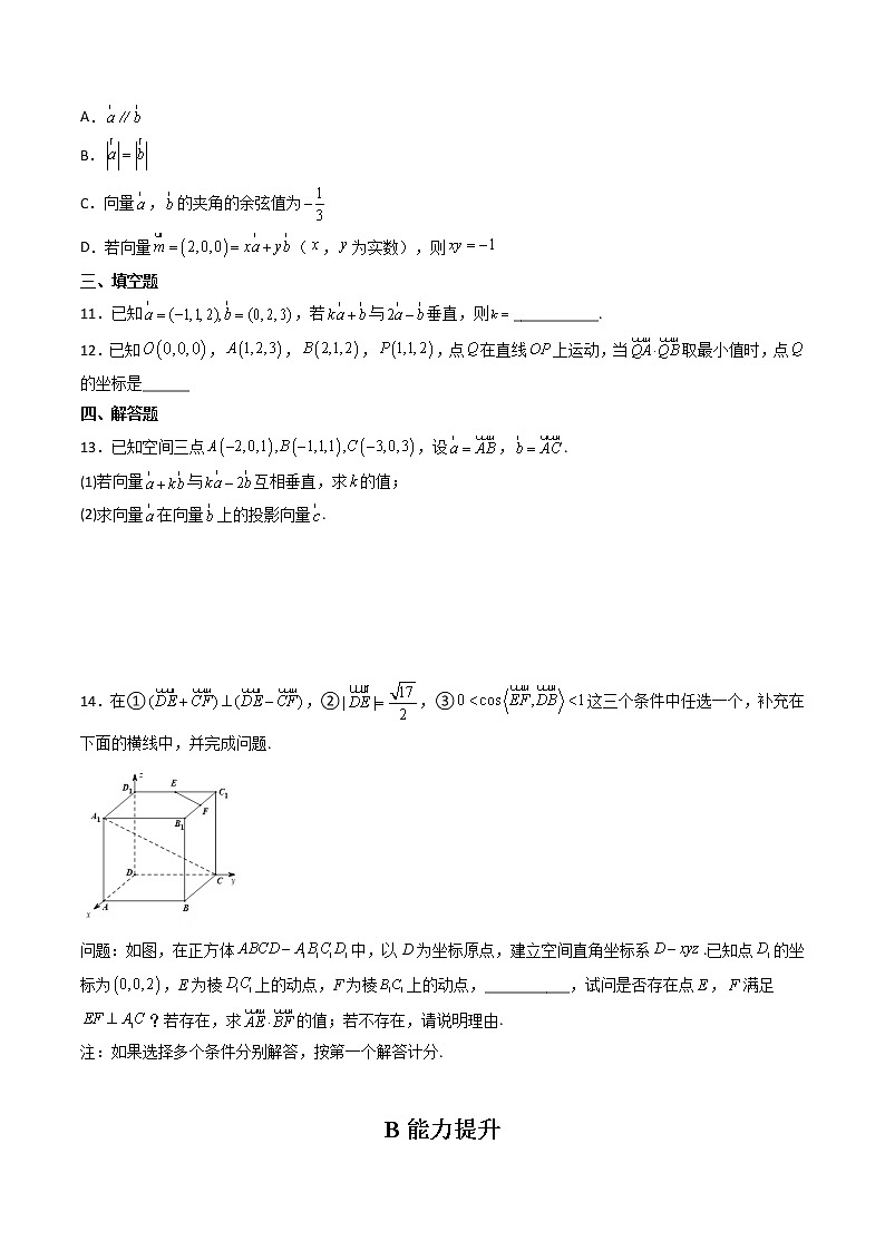 1.3 空间向量及其运算的坐标表示（精练）-【精讲精练】2022-2023学年高二数学上学期同步精讲精练（人教A版2019选择性必修第一册）02