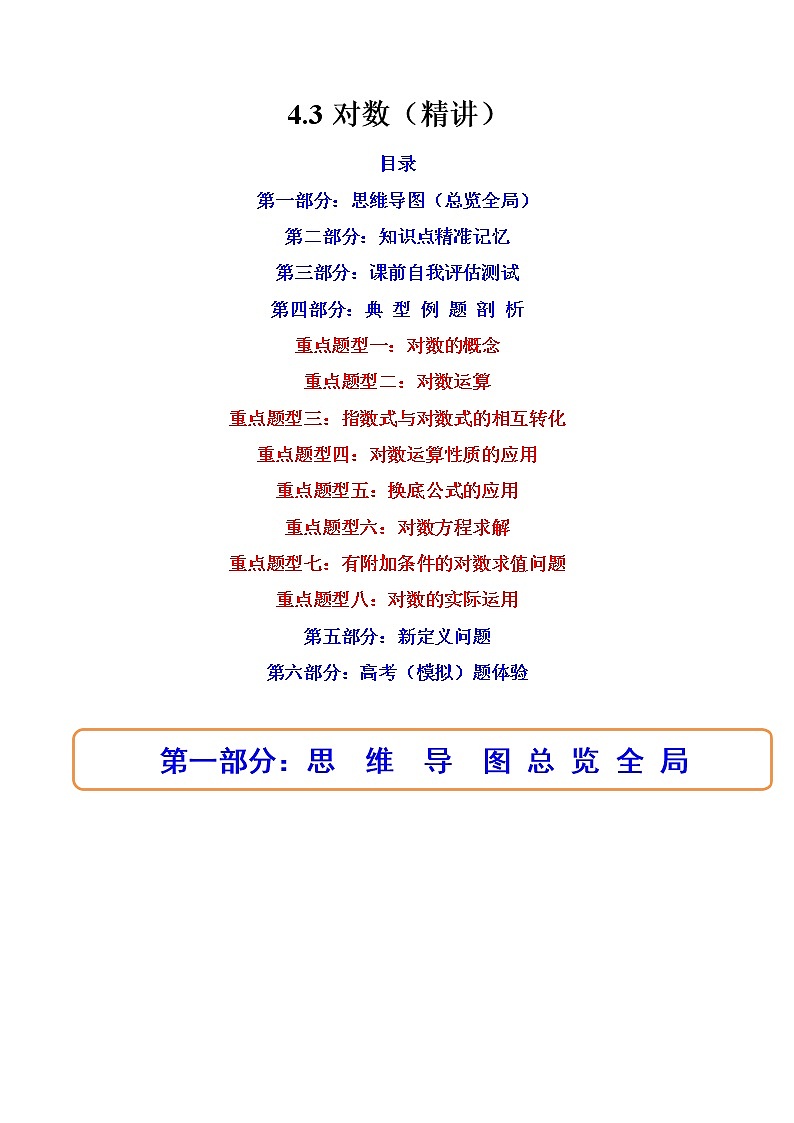 4.3对数（4.3.1对数的概念+4.3.2对数的运算）（精讲）-【精讲精练】2022-2023学年高一数学上学期同步精讲精练（人教A版2019必修第一册）01