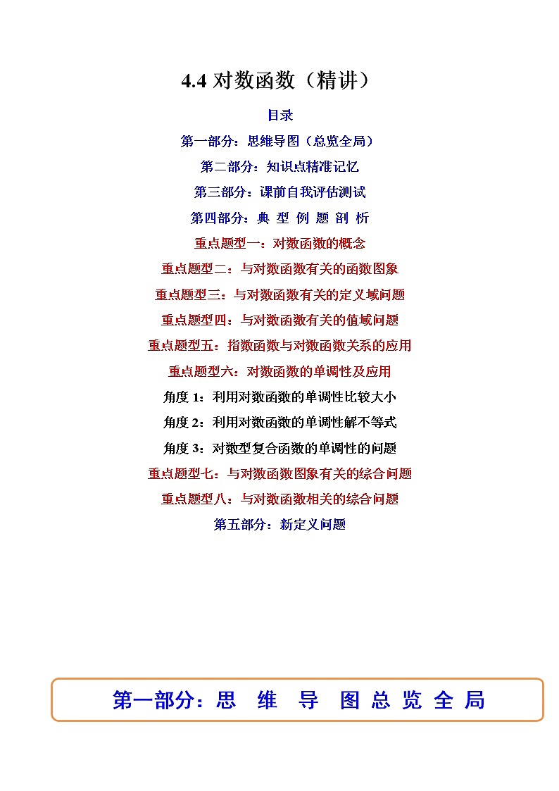 4.4对数函数（4.4.1对数函数的概念+4.4.2对数函数的图象和性质）（精讲）-【精讲精练】2022-2023学年高一数学上学期同步精讲精练（人教A版2019必修第一册）01