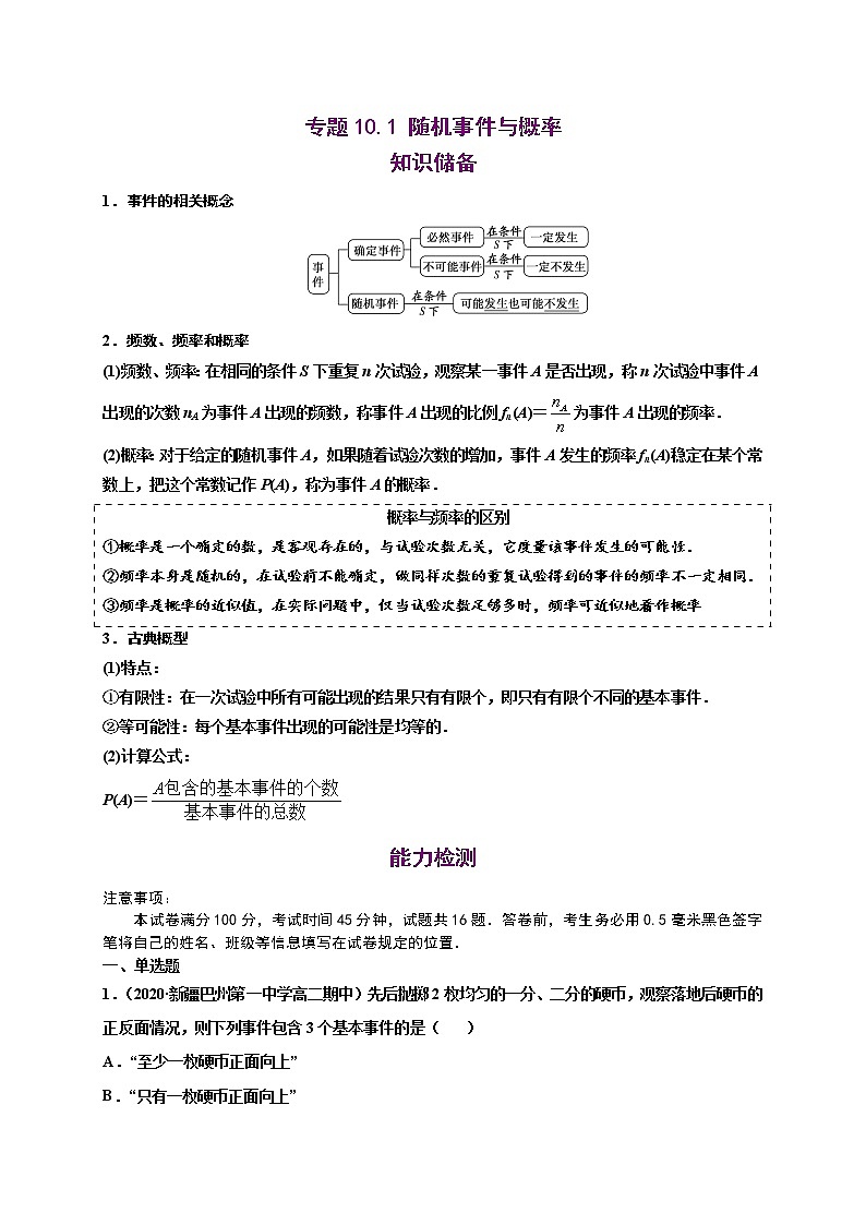 高中数学必修二  10.1 随机事件与概率-同步培优专练01