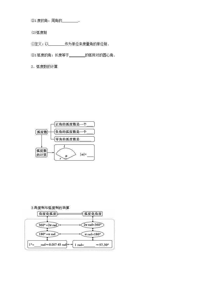 高中数学必修一 5.1.2 弧度制 导学案新02
