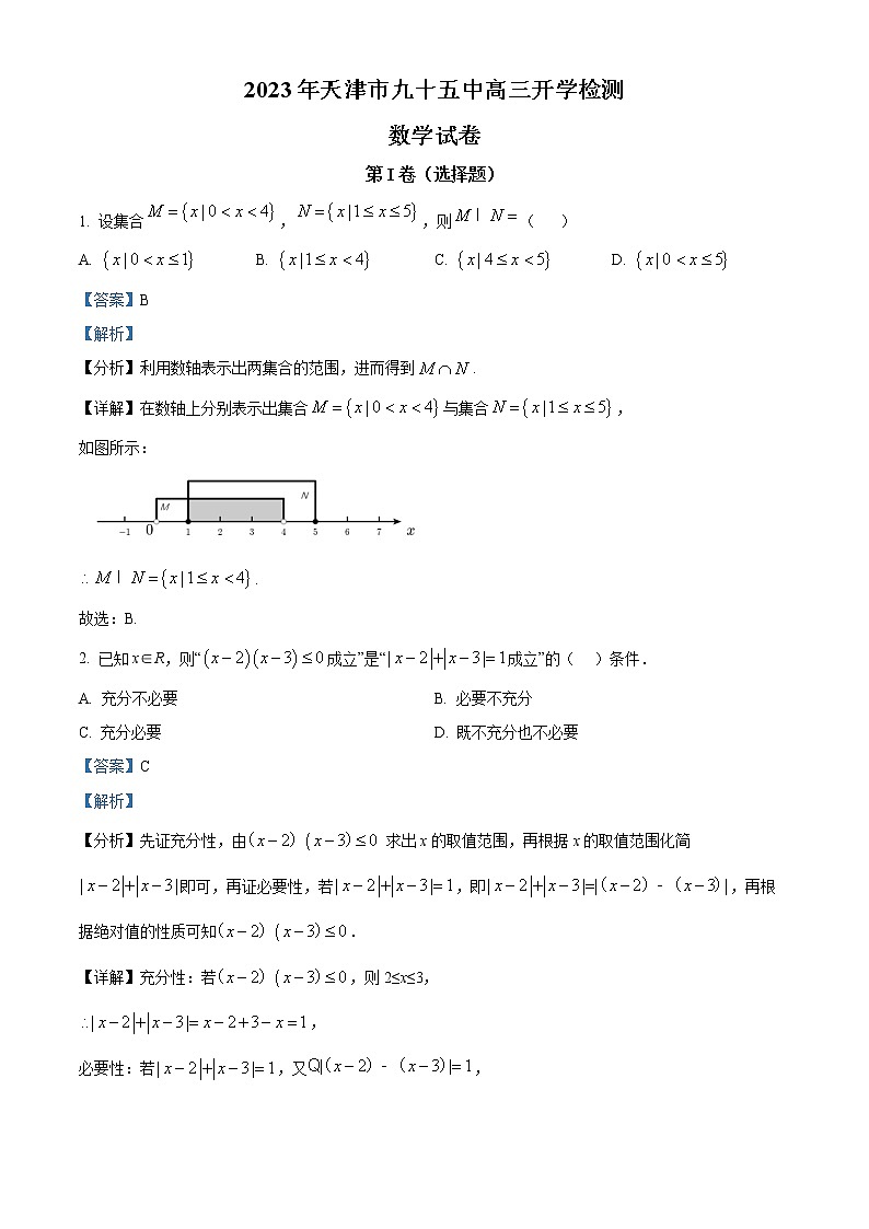 天津市第九十五中学益中学校2022-2023学年高三上学期开学检测数学试题含答案第1页