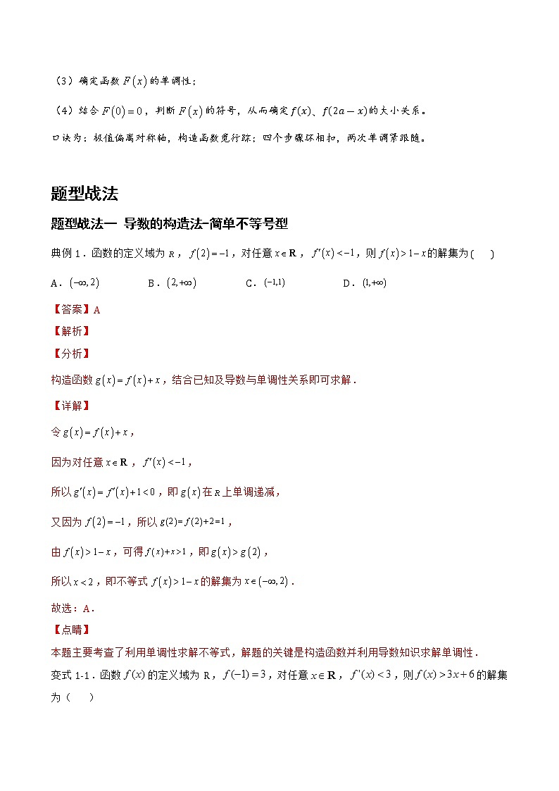3.4.1导数的构造法、双变量问题（含极值点偏移）（题型战法）- 备战2023年高三数学一轮复习题型与战法精准训练（新高考专用）（解析版）第2页