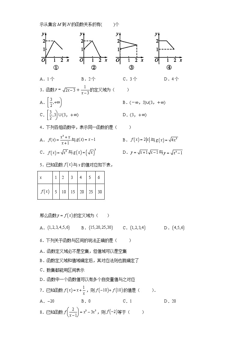 专题3.1 函数概念及其表示- 2022-2023学年高一数学阶段性复习精选精练（人教A版2019必修第一册）02