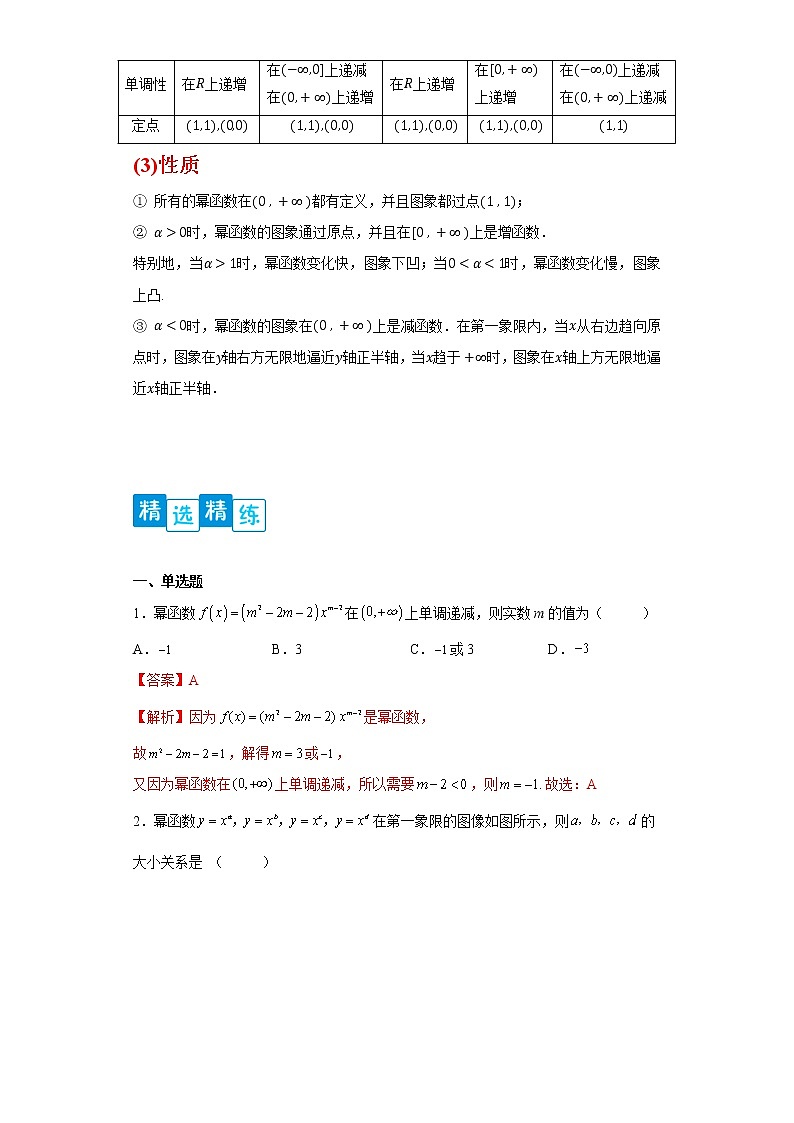 专题3.3 幂函数- 2022-2023学年高一数学阶段性复习精选精练（人教A版2019必修第一册）02