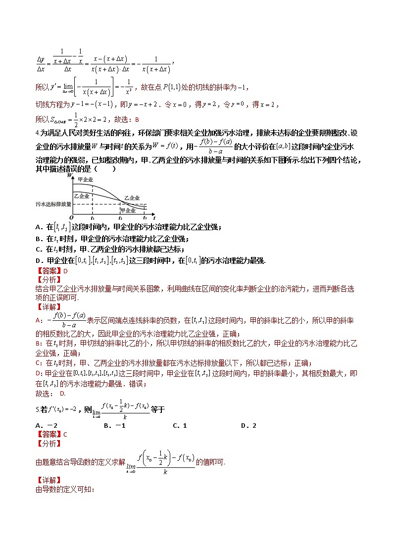 5.1.1变化率问题(课后双测试卷)- 2022-2023学年高二数学同步精讲+检测(人教A版2019选择性必修第二册)(解析版)第2页