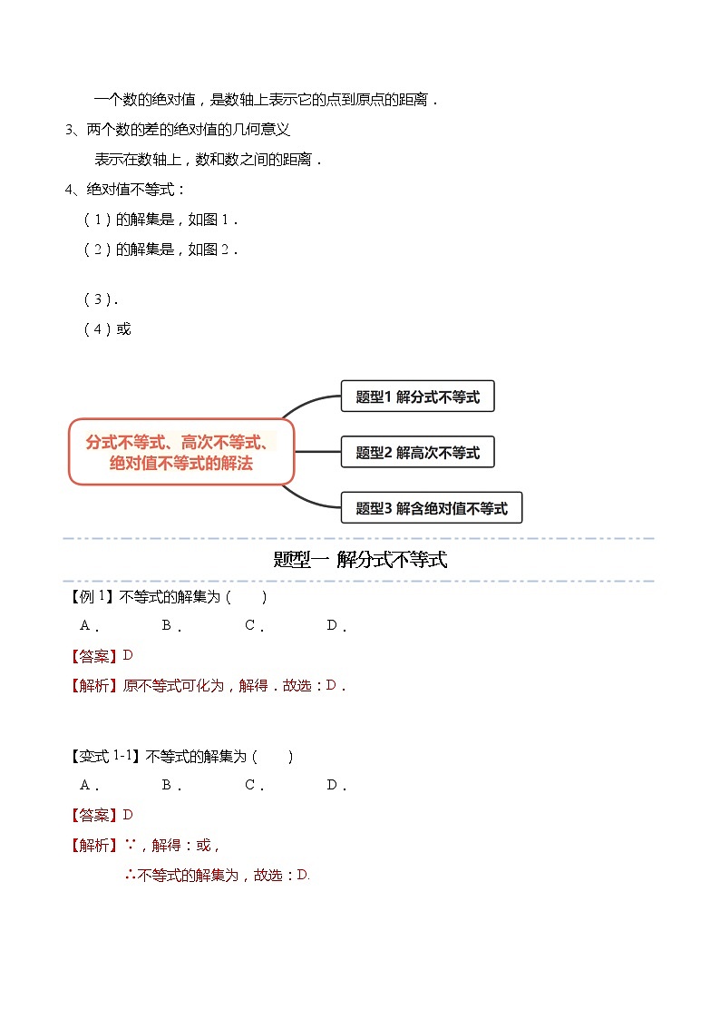 不等式专题：分式不等式、高次不等式、绝对值不等式的解法-【题型分类归纳】2022-2023学年高一数学上学期同步讲与练(人教A版2019必修第一册)02