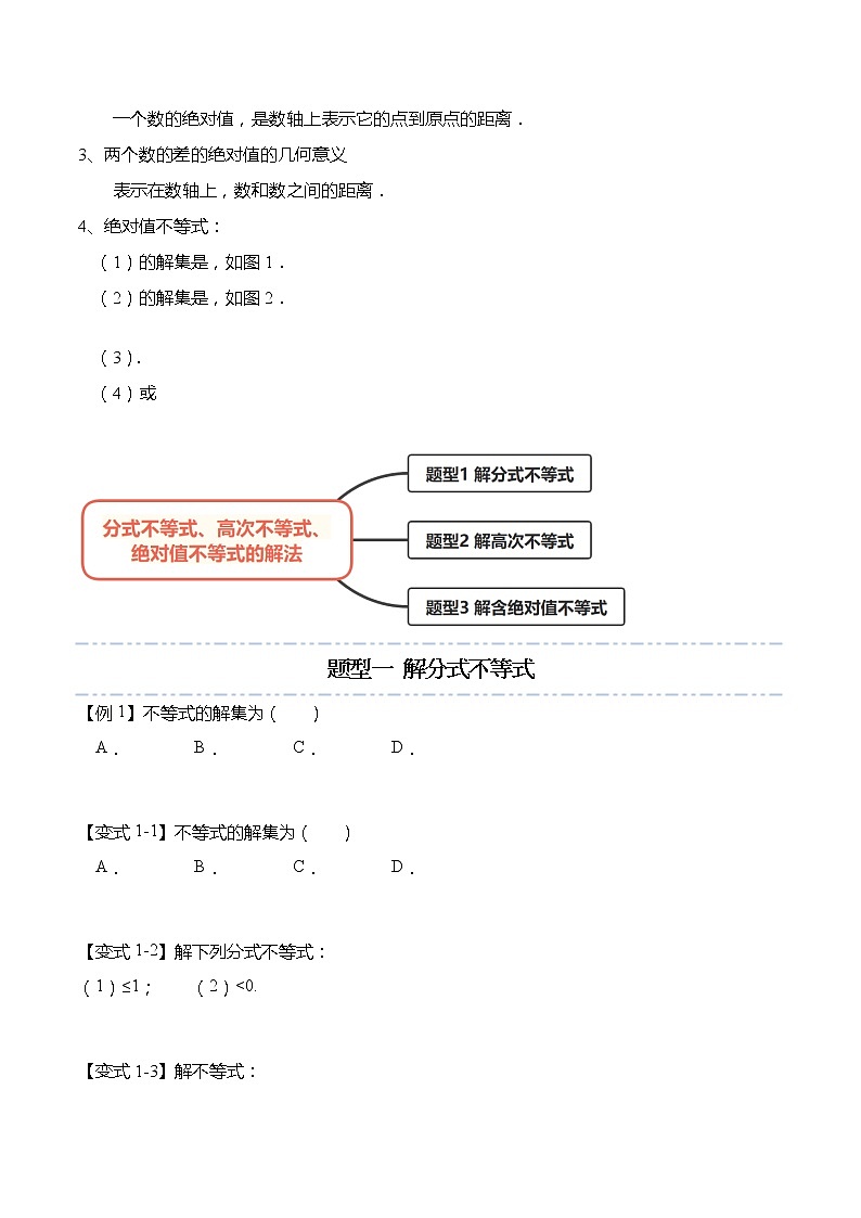 不等式专题：分式不等式、高次不等式、绝对值不等式的解法-【题型分类归纳】2022-2023学年高一数学上学期同步讲与练(人教A版2019必修第一册)02