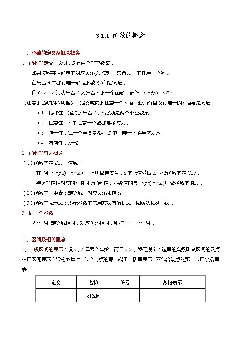 3.1.1 函数的概念-【题型分类归纳】2022-2023学年高一数学上学期同步讲与练(人教A版2019必修第一册)（解析版）第1页