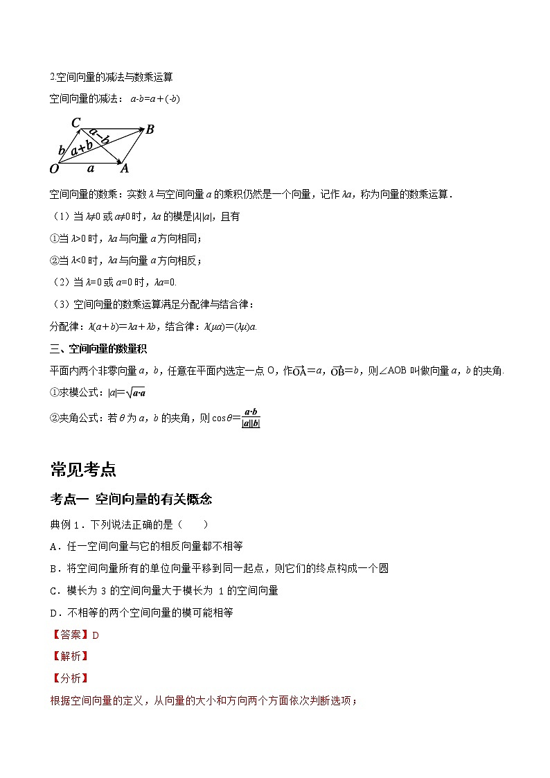 1.1.1 空间向量及其运算-2022-2023学年高二数学上学期同步知识梳理+考点精讲精练(人教B版2019选择性必修第一册)02