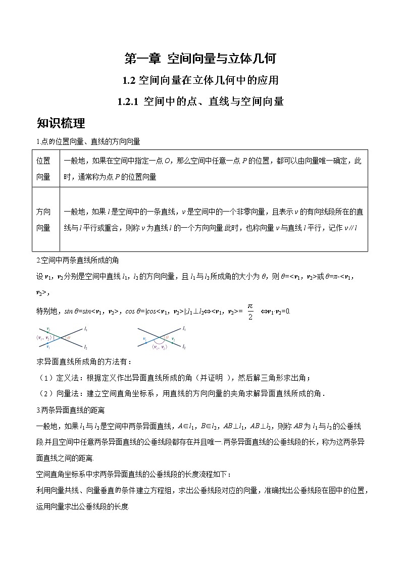 1.2.1 空间中的点、直线与空间向量-2022-2023学年高二数学上学期同步知识梳理+考点精讲精练(人教B版2019选择性必修第一册)01