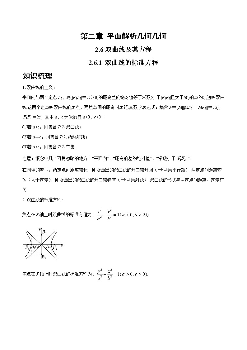 2.6.1 双曲线的标准方程-2022-2023学年高二数学同步知识梳理+考点精讲精练(人教B版2019选择性必修第一册)01