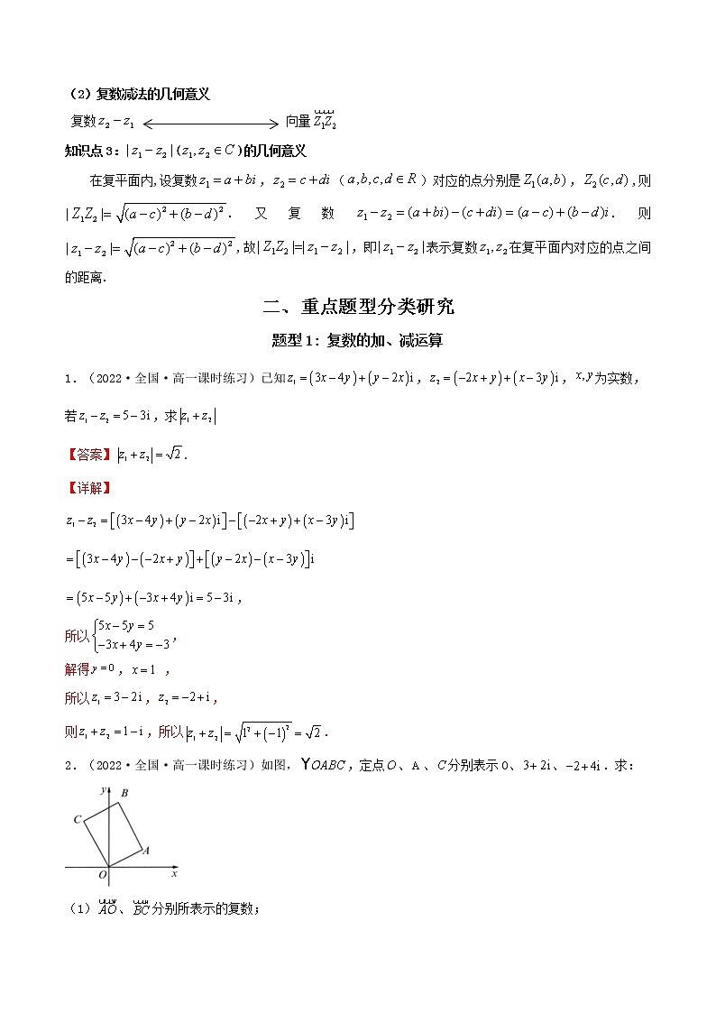 7.2.1 复数的加、减运算及其几何意义  (精讲）-【精讲精练】2022-2023学年高一数学同步精讲精练（人教A版2019必修第二册）02