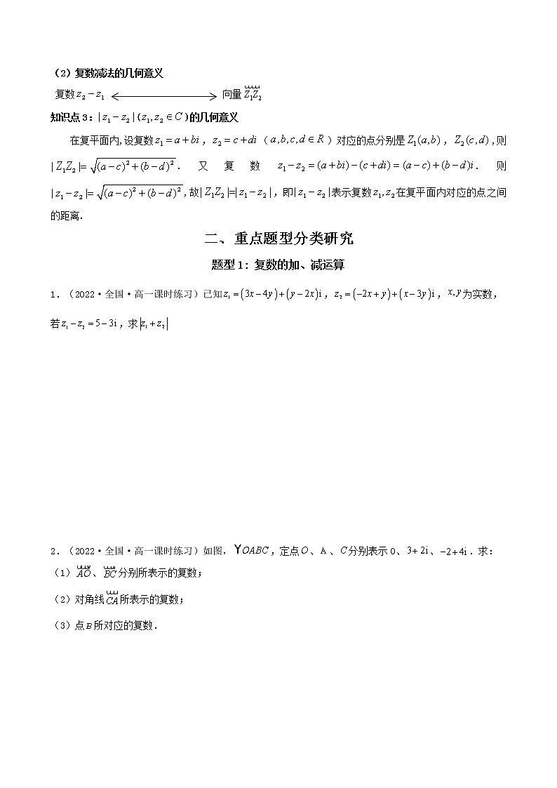 7.2.1 复数的加、减运算及其几何意义  (精讲）-【精讲精练】2022-2023学年高一数学同步精讲精练（人教A版2019必修第二册）02