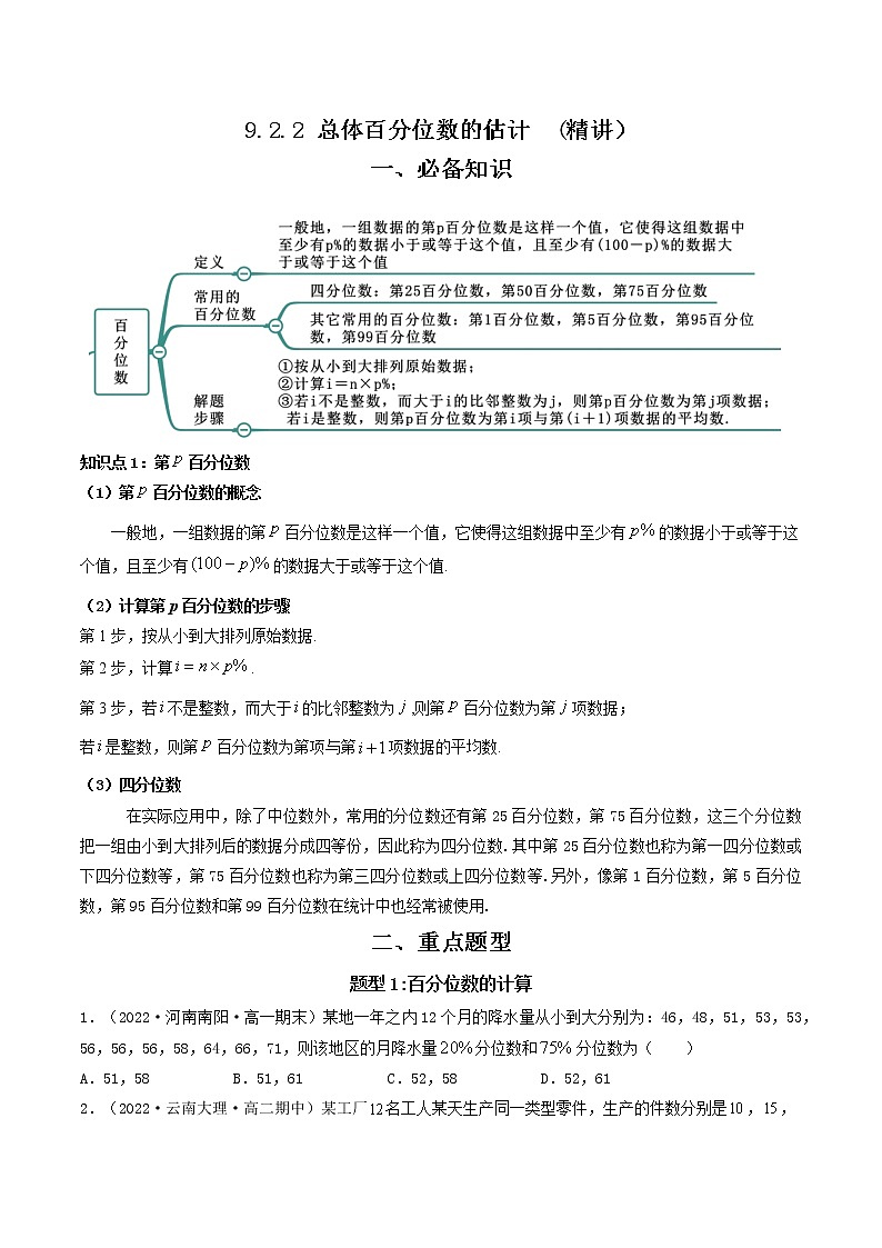 9.2.2 总体百分位数的估计  (精讲）-【精讲精练】2022-2023学年高一数学同步精讲精练（人教A版2019必修第二册）01