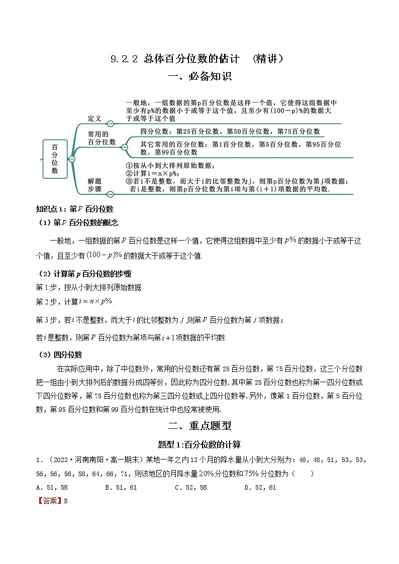 9.2.2 总体百分位数的估计  (精讲）-【精讲精练】2022-2023学年高一数学同步精讲精练（人教A版2019必修第二册）01