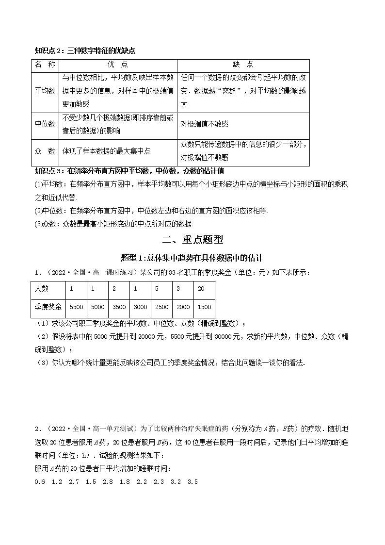 9.2.3 总体集中趋势的估计  (精讲）（原卷版）第2页