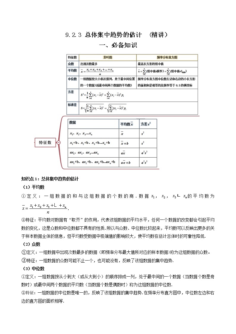 9.2.3 总体集中趋势的估计  (精讲）（解析版）第1页