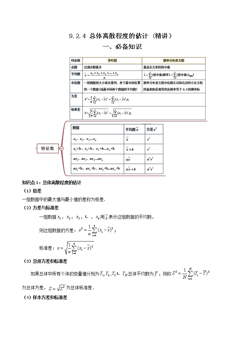 9.2.4 总体离散程度的估计 (精讲）-【精讲精练】2022-2023学年高一数学同步精讲精练（人教A版2019必修第二册）01