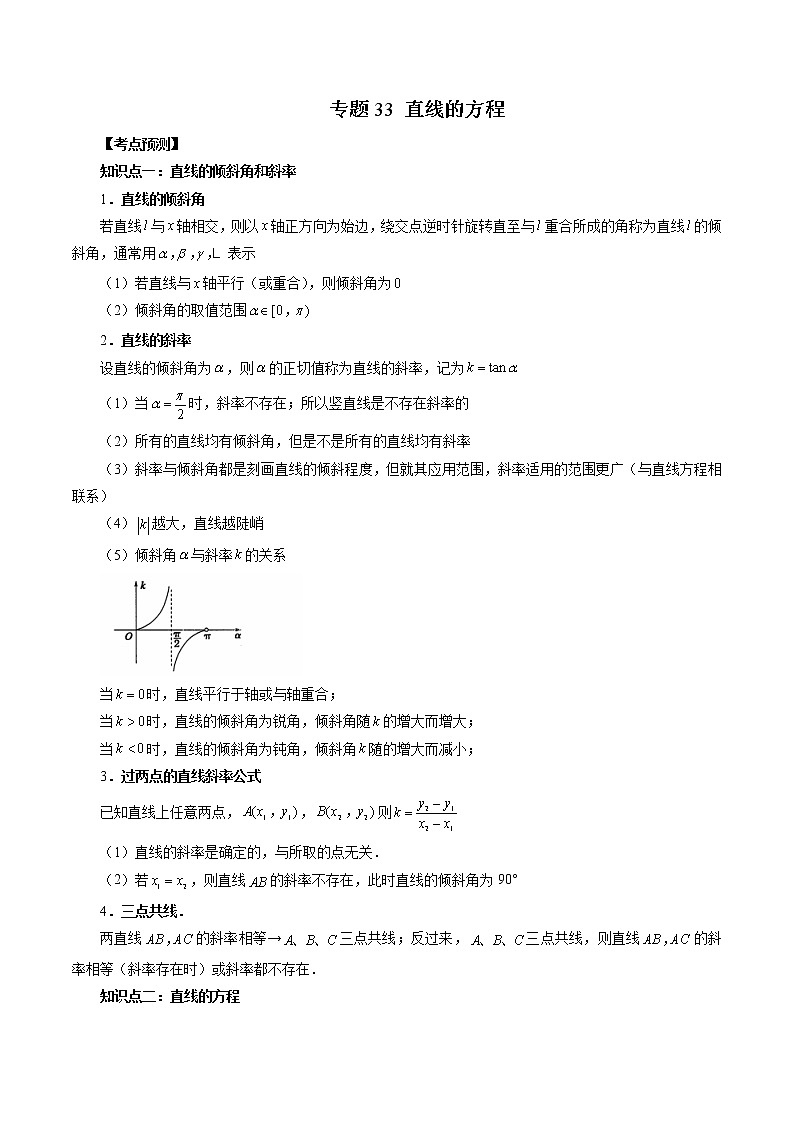 专题33 直线的方程-2023年新高考数学大 二轮复习讲义之方法技巧与题型全归纳（新高考专用）01